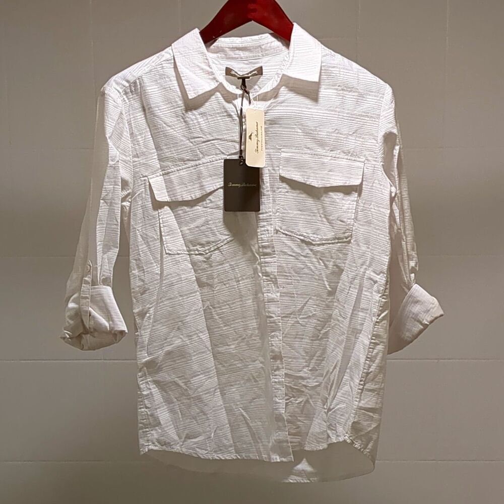 Tommy Bahama White Textured Woven Cotton Long Sleeve Button-Up Shirt Men S